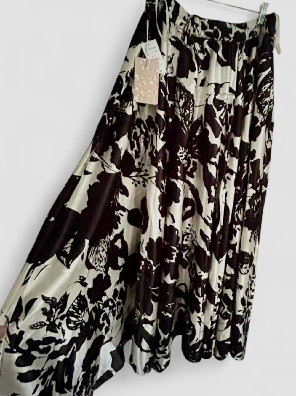 NWT Her Destiny Black Ivory Floral Satin Maxi Skirt 1X